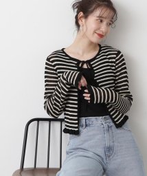 N Natural Beauty Basic(エヌナチュラルビューティベーシック)/シアーシャインリブカーディガン 24SS/ブラックボーダー1