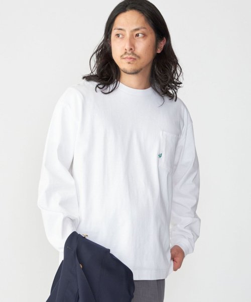 SHIPS MEN(シップス　メン)/*SHIPS:〈汗染み防止加工〉ワンポイント ロゴ ビッグシルエット ヘビーウェイト Tシャツ(ロンT)/ホワイト系