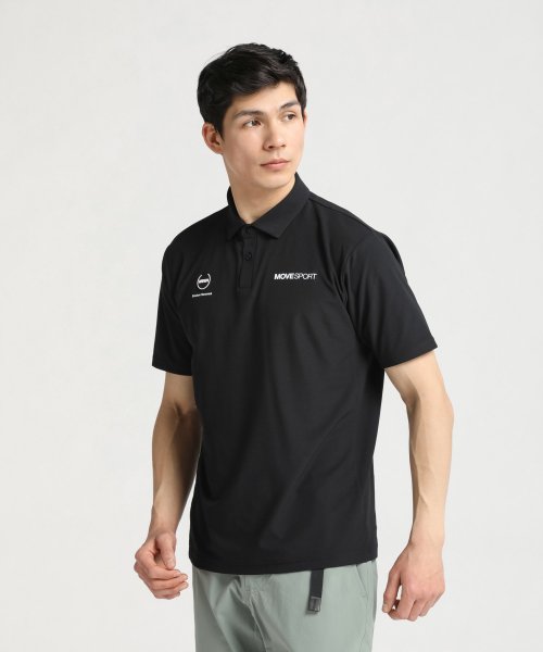 MOVESPORT(ムーブスポーツ)/SUNSCREEN ミニ鹿の子 バックロゴ ポロシャツ/ブラック