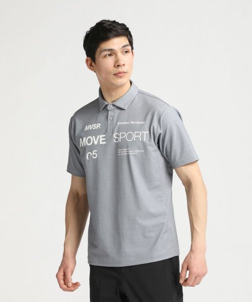 MOVESPORT(ムーブスポーツ)/SUNSCREEN ミニ鹿の子 オーセンティックロゴ ポロシャツ/グレー杢