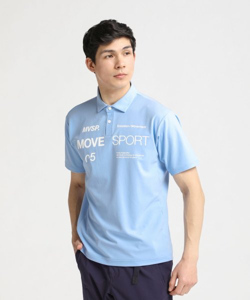 MOVESPORT(ムーブスポーツ)/SUNSCREEN ミニ鹿の子 オーセンティックロゴ ポロシャツ/サックス杢