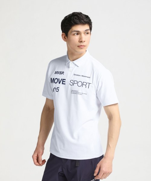 MOVESPORT(ムーブスポーツ)/SUNSCREEN ミニ鹿の子 オーセンティックロゴ ポロシャツ/ホワイト