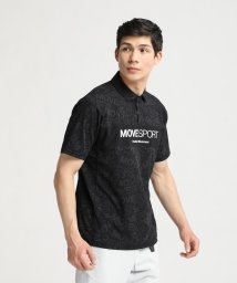 MOVESPORT(ムーブスポーツ)/SUNSCREEN ミニ鹿の子 総柄グラフィック ポロシャツ/ブラック×ブラック