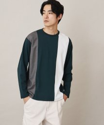 THE SHOP TK(ザ　ショップ　ティーケー)/ポンチストライプ切替ロングTシャツ/グリーン（322）