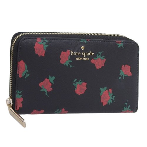 kate spade new york(ケイトスペードニューヨーク)/KATE SPADE ケイトスペード MADISON LARGE WALLET ROSE TOSS PRINT マディソン ラージ 長財布 Lサイズ/ブラック