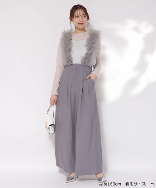 マイストラーダ レースサスペフレアパンツ ワイドパンツ リネン混 38