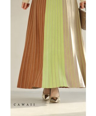 CAWAII/3色ナッツカラーのラインニットロングスカート/505845816