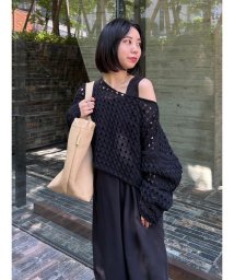 emmi atelier(emmi　atelier)/【emmi atelier】クロップドメッシュニット/BLK