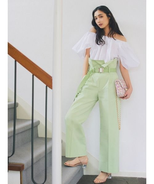 【00サイズあり】ベルト付きハイウエストワイドパンツ 予めご了承ください