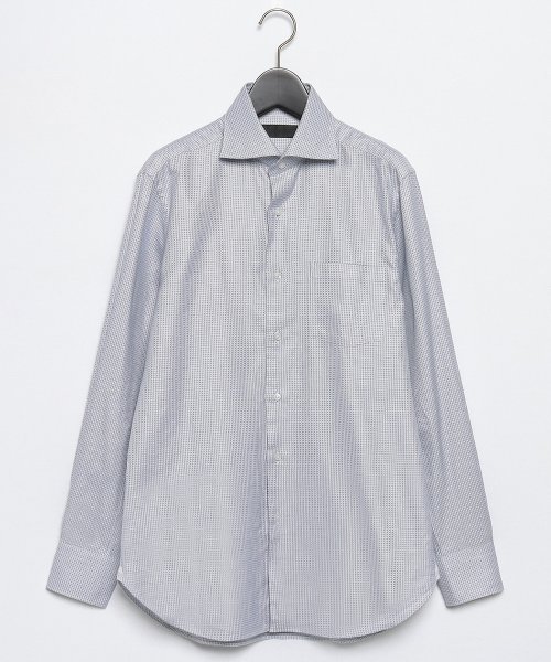 D'URBAN(ダーバン)/ブルー×ホワイトマイクロチェックドレスシャツ(ワイドカラー)/ブルー