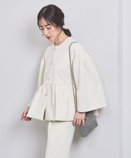 SPONGY パールモチーフ ノーカラー ジャケット SPONGY ブラウス B82 W57 H84 着用サイズ：M