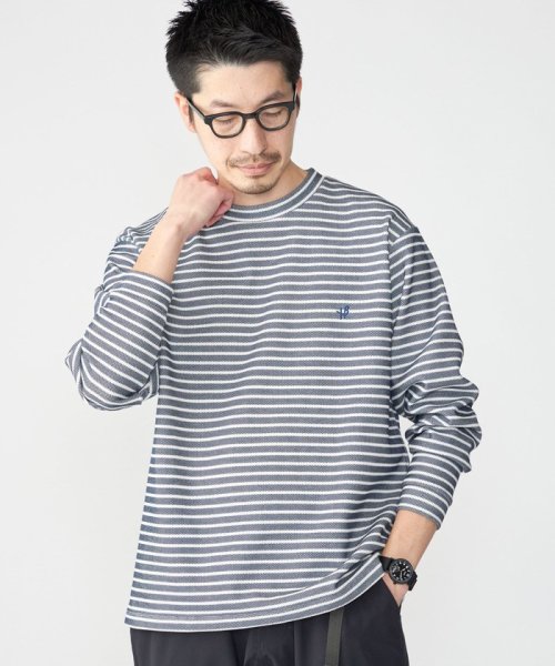 SHIPS MEN(シップス　メン)/*SHIPS: ワンポイント ロゴ バーズアイ クルーネック ロングスリーブ Tシャツ (ロンT)/ダークブルー