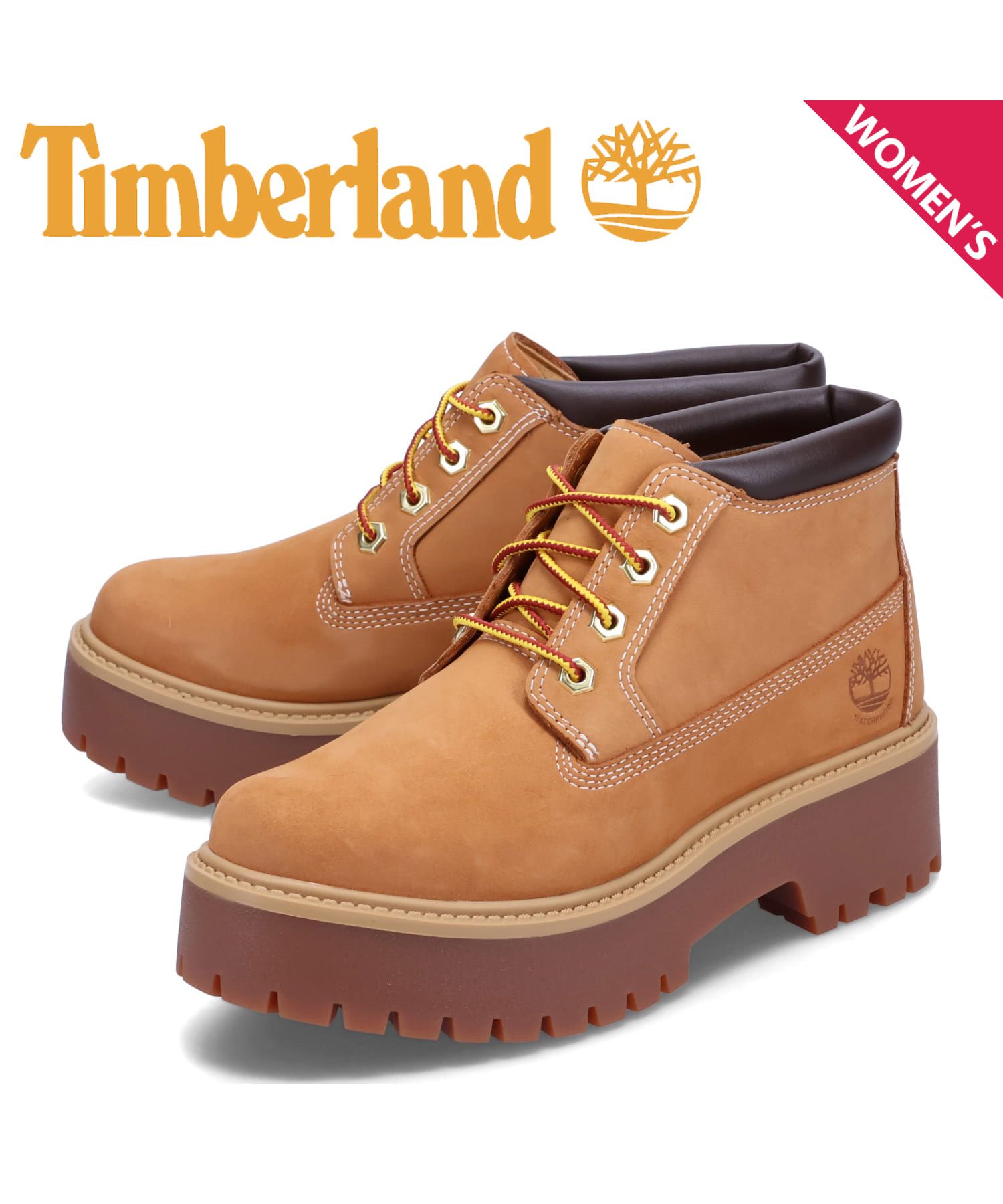 Timberland ティンバーランド 24 ブーツ ボア レザー ヒール 茶 レディース