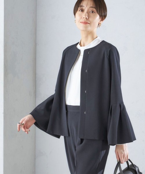 SHIPS WOMEN(シップス　ウィメン)/〈セレモニー対応可〉ダブルクロス ノーカラー ジャケット 24SS（セットアップ対応）◇/ネイビー