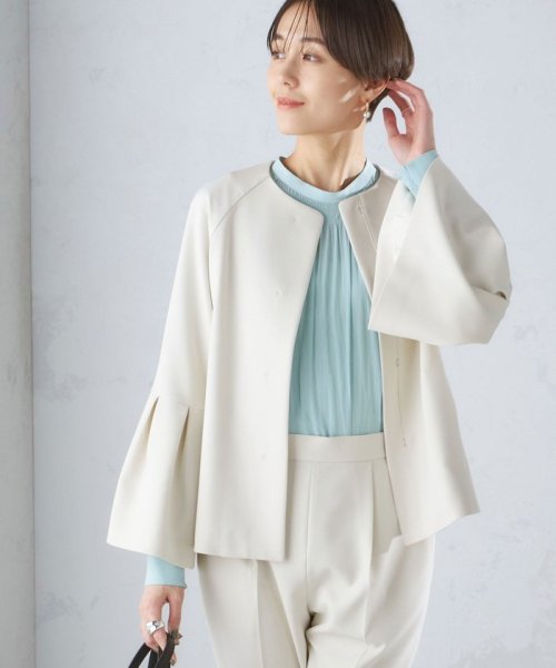 SHIPS WOMEN(シップス　ウィメン)/〈セレモニー対応可〉ダブルクロス ノーカラー ジャケット 24SS（セットアップ対応）◇/ライトグレー