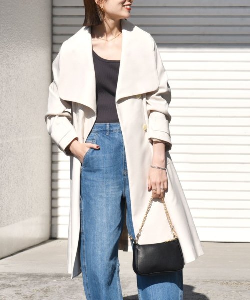 SHIPS any: ドライツイル ショールカラー Aライン コート［NAVY BLUE］ SHIPS any ドライツイル