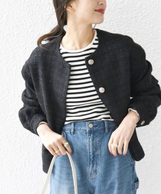 SHIPS any WOMEN/SHIPS any: ツイード パフスリーブ ショート ジャケット［NAVY BLUE］/505851669