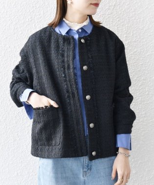 SHIPS any WOMEN/SHIPS any:ノーカラー ツイード ジャケット［NAVY BLUE］/505851749