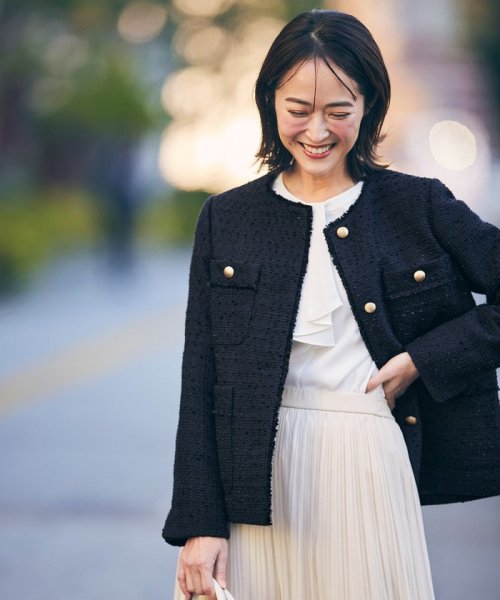 ツイードノーカラーミドル ジャケット 