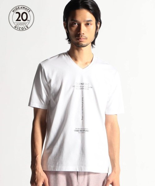 HIDEAWAYS NICOLE(ハイダウェイ ニコル)/【20周年記念】激シルケットロゴプリント半袖Tシャツ/09ホワイト