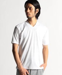 HIDEAWAYS NICOLE(ハイダウェイ ニコル)/ブリスターグレンチェックＶネック半袖Tシャツ/09ホワイト