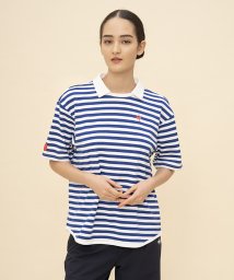 le coq sportif (ルコックスポルティフ)/ヘランカボーダー 衿付き半袖シャツ(UPF50+)/ブルー