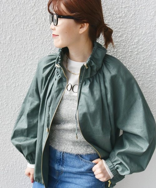 * 〈手洗い可能〉リネン レーヨン コーティング スタンド カラー ジップ ブルゾン 24SS ◇ 