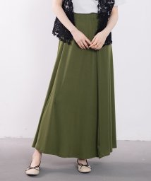 SEU(エスイイユウ)/S－XLまで対応落ち感が美しいAラインロング丈スカート/グリーン