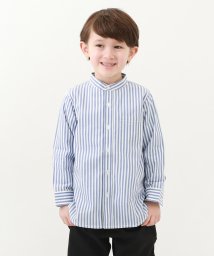 devirock(デビロック)/スタンドカラーロング丈シャツ 子供服 キッズ 男の子 女の子 トップス シャツ ブラウス 前開き /ブルー