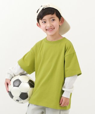 devirock/レイヤード風 長袖Tシャツ 子供服 キッズ 男の子 女の子 トップス 長袖Tシャツ ロンT ビッグシルエット オーバーサイズ/505140377