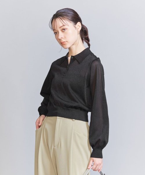 BEAUTY&YOUTH UNITED ARROWS(ビューティーアンドユース　ユナイテッドアローズ)/シアーラメ ポロニット －ウォッシャブル－/BLACK