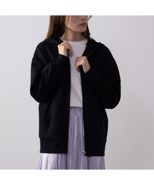 MAC HOUSE(women)(マックハウス（レディース）)/NAVY ネイビー ポンチ素材 ジップアップパーカー 115426683/ブラック