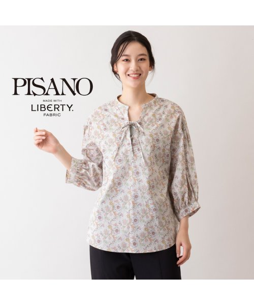 ピサーノ PISANO 【リバティプリント】花更紗レースアップブラウス 