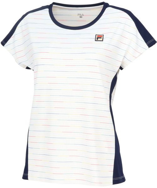 FILA（ZETT Ladies）(フィラ（ゼット　レディース）)/【テニス】レインボーボーダー ラウンドネックネックシャツ レディース/ホワイト