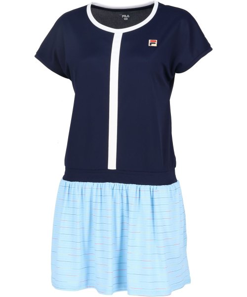 FILA（ZETT Ladies）(フィラ（ゼット　レディース）)/【テニス】レインボーボーダー クルーネック 切替ワンピース レディース/サックス