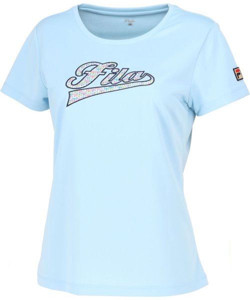 FILA（ZETT Ladies）(フィラ（ゼット　レディース）)/【テニス】ミックスニットプリント アップリケロゴ クルーネックTシャツ レディース/サックス