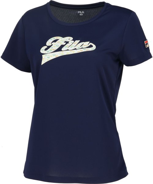 FILA（ZETT Ladies）(フィラ（ゼット　レディース）)/【テニス】ミックスニットプリント アップリケロゴ クルーネックTシャツ レディース/ネイビー