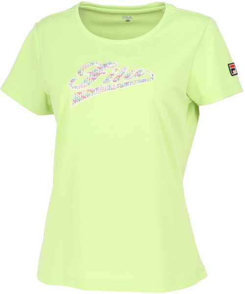 FILA（ZETT Ladies）(フィラ（ゼット　レディース）)/【テニス】ミックスニットプリント アップリケロゴ クルーネックTシャツ レディース/ライトグリーン