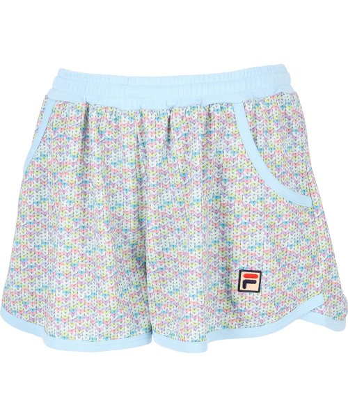 FILA（ZETT Ladies）(フィラ（ゼット　レディース）)/【テニス】ミックスニットプリント アップリケロゴ クルーネックTシャツ レディース/サックス