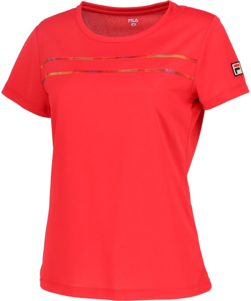 FILA（ZETT Ladies）(フィラ（ゼット　レディース）)/【テニス】無地 レインボーライン クルーネックシャツ レディース/レッド