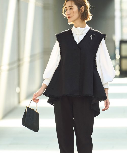 3点セット】バスケットツイードジレ＆タイパールチェーンボリューム袖  