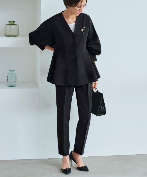 ノーカラードルマンスリーブペプラムパンツスーツ(SU1358)(505857394  