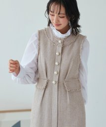 RUIRUE BOUTIQUE(ルイルエブティック)/Pear Motif Mix Tweed Dress<br>PEAR MOTIF MIX TWEED DRESS<br>【着脱楽々♪フロントファスナーシリーズ】/ライトグレー×ピンク