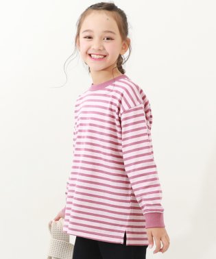 devirock/ボーダー ビッグシルエット 袖リブ 長袖Tシャツ 子供服 キッズ ベビー 男の子 女の子 トップス 長袖Tシャツ ロンT 綿100% 親子リンク 親子コーデ リ/505858209