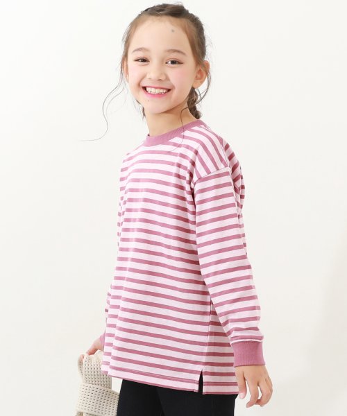 ボーダー ビッグシルエット 袖リブ 長袖Tシャツ 子供服 キッズ ベビー 