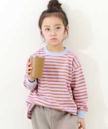 devirock(デビロック)/ボーダー ビッグシルエット 袖リブ 長袖Tシャツ 子供服 キッズ ベビー 男の子 女の子 トップス 長袖Tシャツ ロンT 綿100% 親子リンク 親子コーデ リ/ブルー