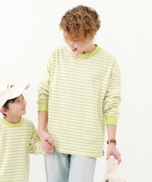 devirock(デビロック)/ボーダー ビッグシルエット 袖リブ 大人 長袖Tシャツ 子供服 キッズ 男の子 女の子 トップス 長袖Tシャツ ロンT /イエロー