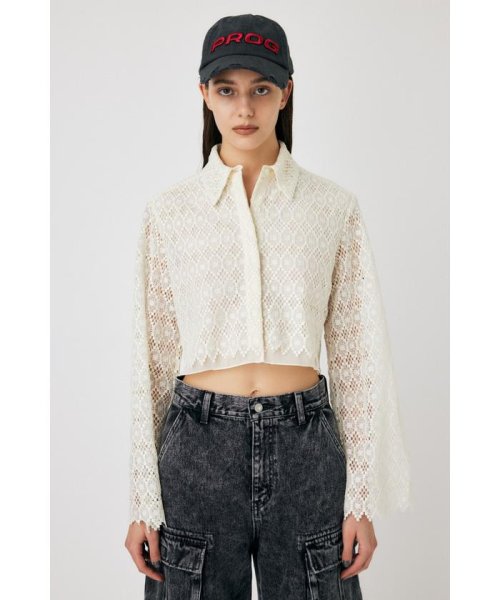 moussy(マウジー)/GEOMETRIC LACE CROP シャツ/WHT