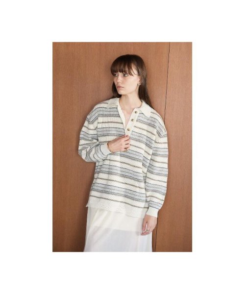 LHP(エルエイチピー)/CLANE/クラネ/MULTI BORDER KNIT POLO TOPS/アイボリー2