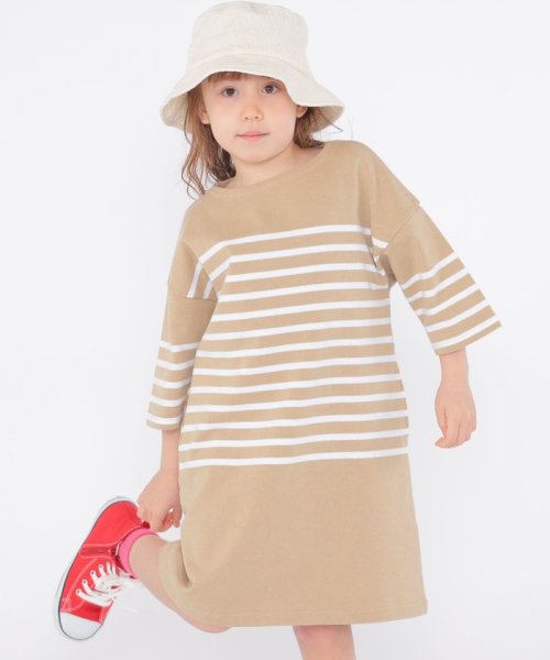 SHIPS KIDS(シップスキッズ)/SHIPS KIDS:100～155cm / パネル ボーダー ワンピース/ベージュ